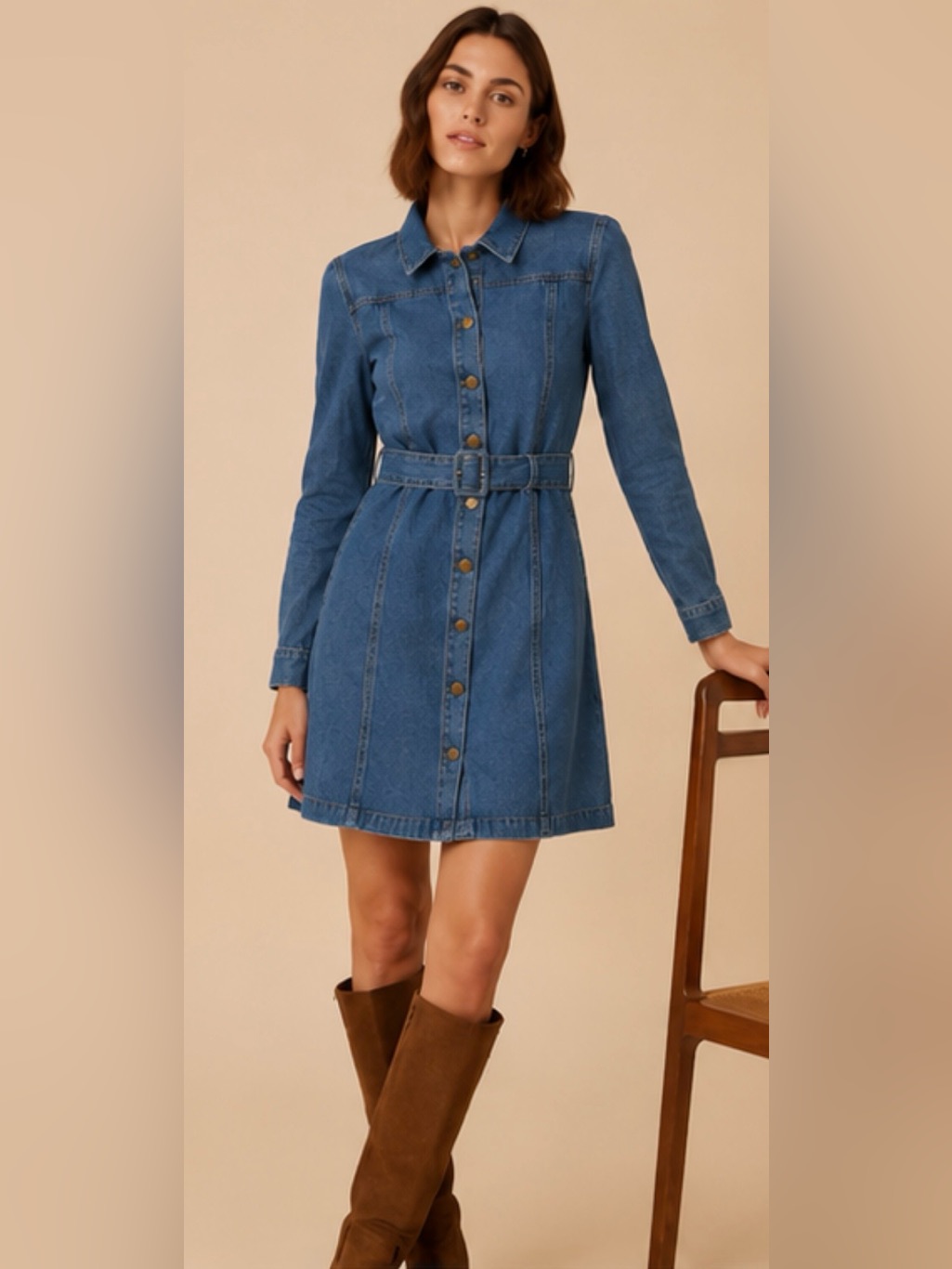 Nobody’s Child Belted Denim Shirt Dress Organic Cotton Blue Mini Dress Us 2